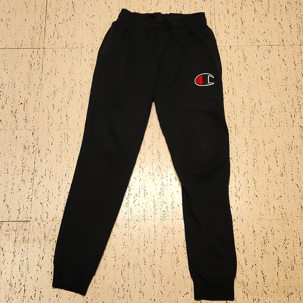 Champion Black Jogger Sweat Pants with White, Black And Red Logo